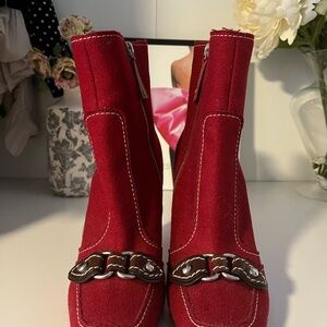 DSQUARED2 Red Ankle Boots with Silver Accents
